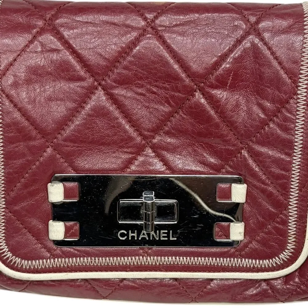 Chanel East West Accordion Flap Bag Red Caviar Leather Silver Hardware w/ COA